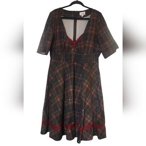 Unique Vintage Black and Red Plaid Midi 50s Dress With Pockets, 3X